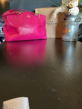 Coach Fuchsia Leather Shoulder Bag with Gold Hardware